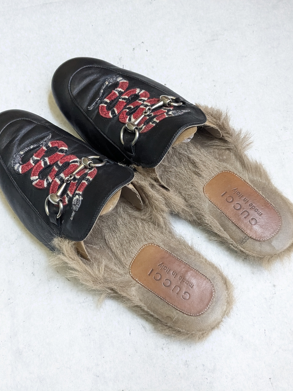 Gucci Princetown Horsebit Loafers Black Snake Fur Leather Mules - Picture 10 of 14